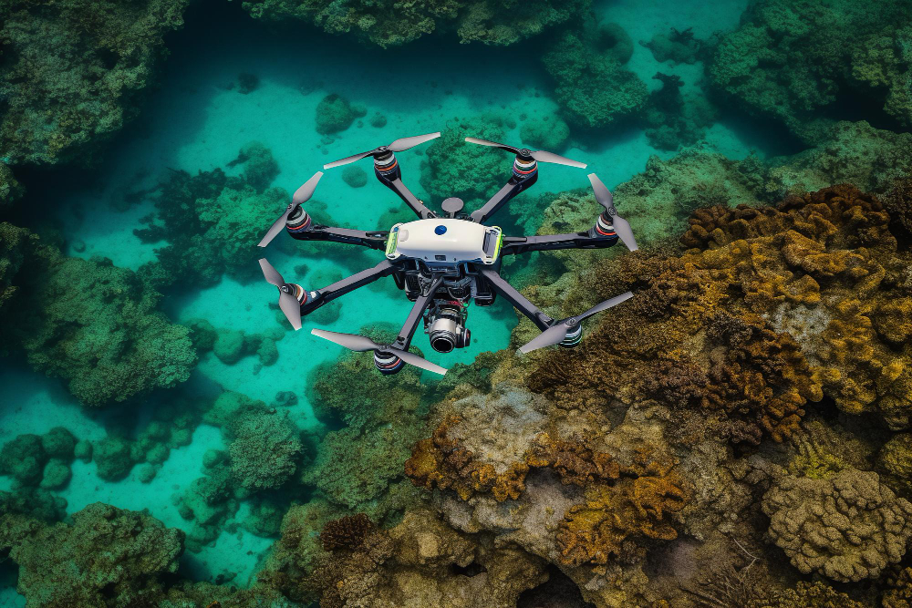 un drone survolant une zone de pêche