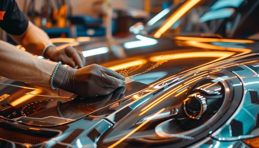 un homme réalisant un covering de voiture