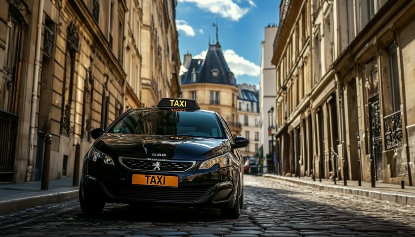 un taxi dans les rues de Paris